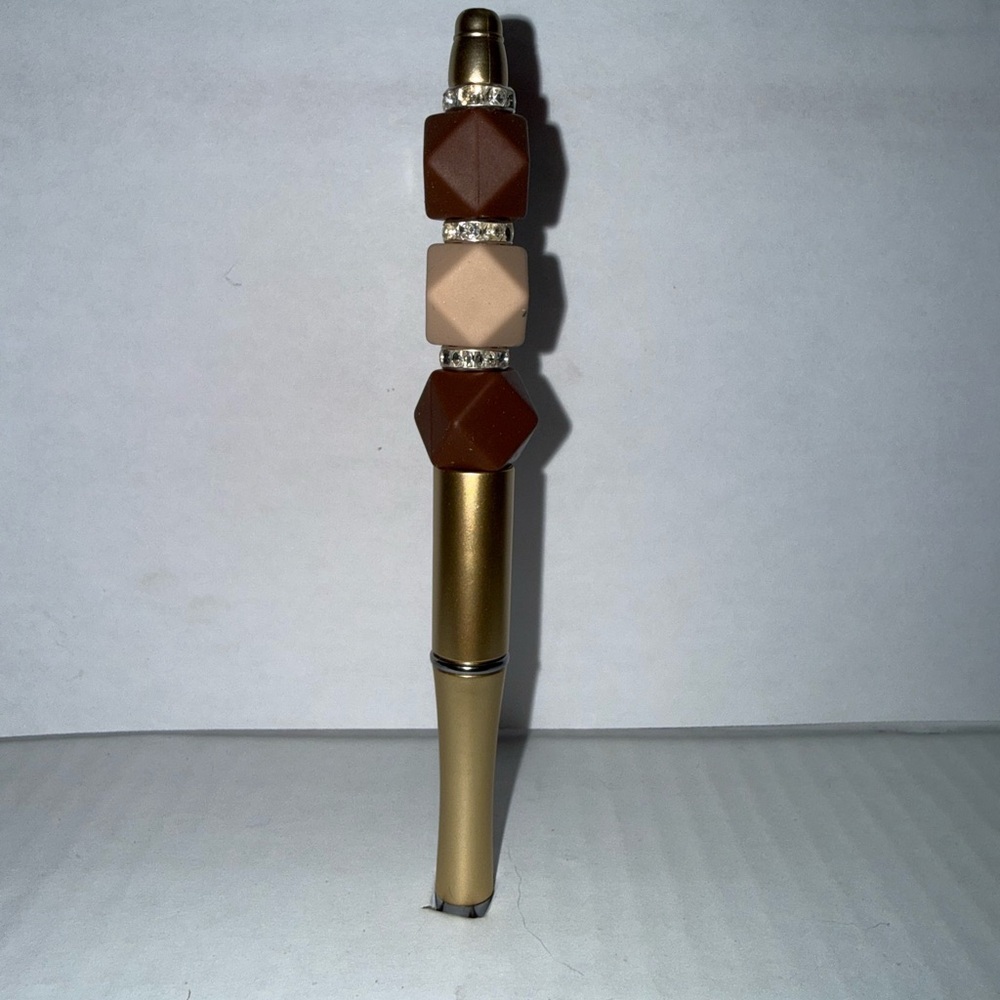 Handmade Beaded Pen- Elegant Gold and Brown Home Office or school Pen.